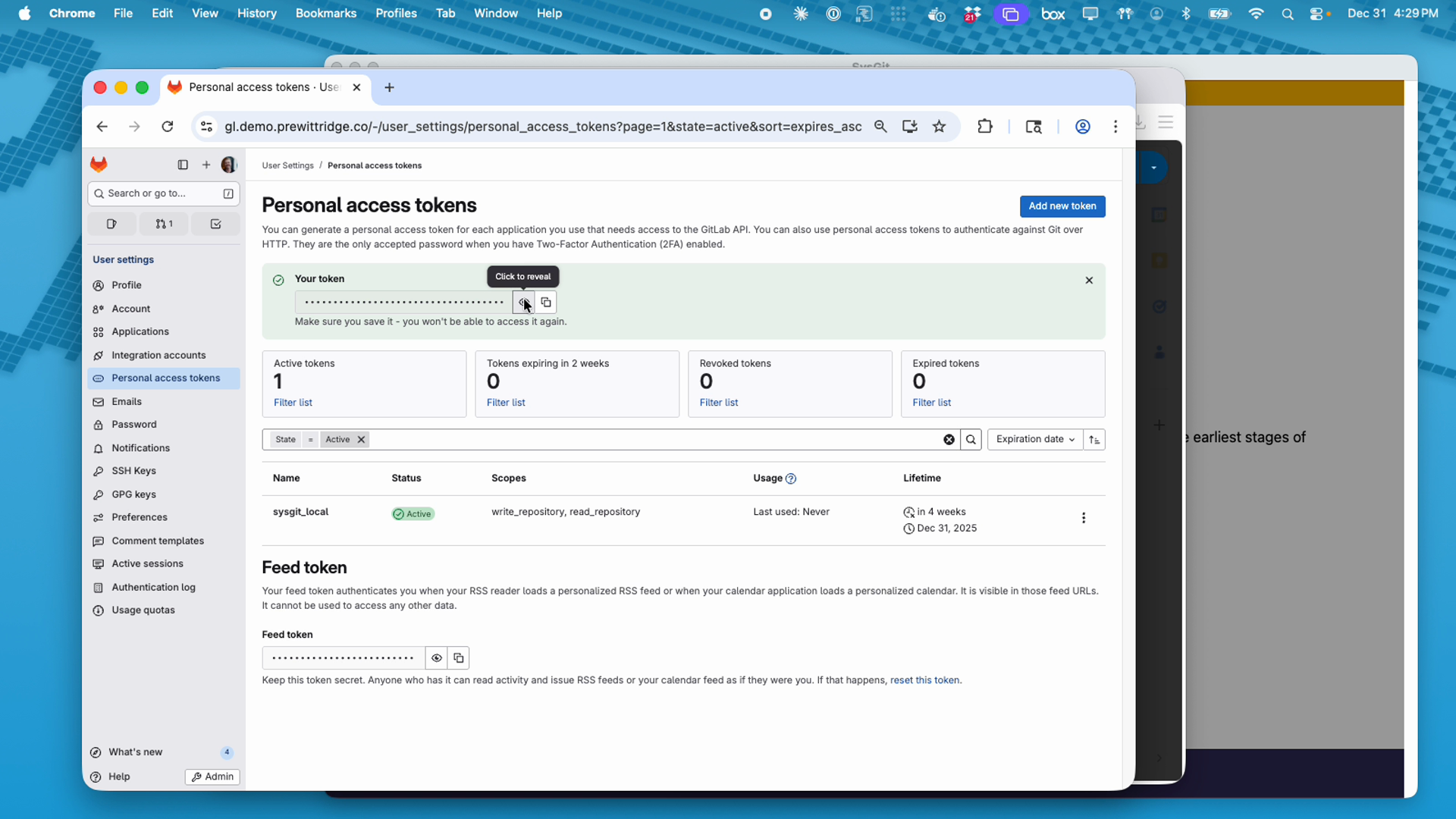 GitLab token display