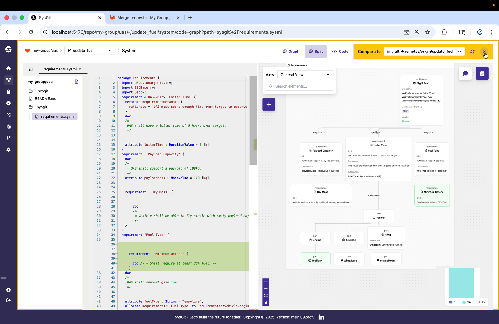 Semantic diff showing added requirement